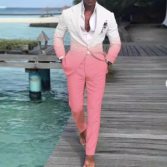 Mens Ombre Palm Tree Embroidered Suit (Multiple Colors)
