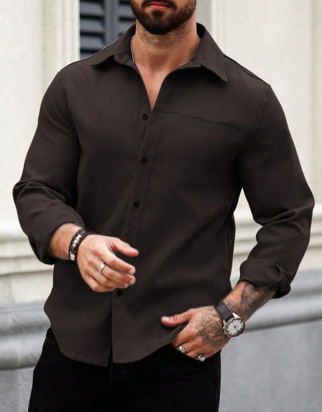 Men's Solid Color Pocket Shirt Long Sleeve Shirt