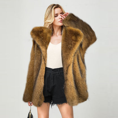 Fall Winter Fashion Mid-length Faux Fur Coat