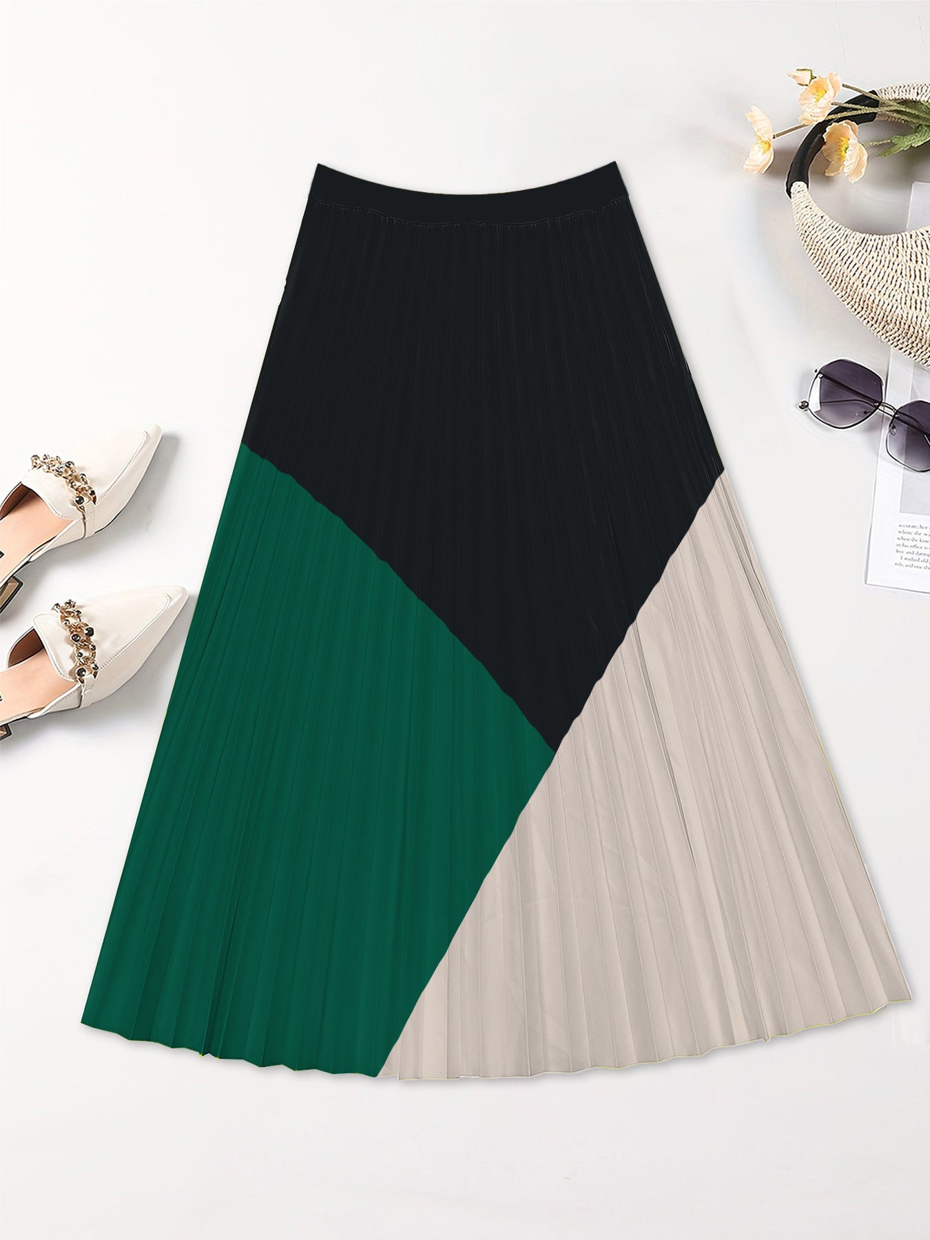 Slimming Pleated Skirt Printed (Multiple Styles/Colors)