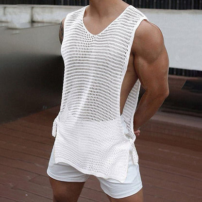 Sheer Knit Cutout Side Strap Casual Men's Vest (Multiple Colors)