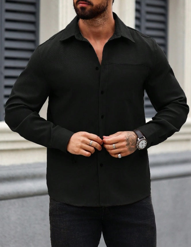 Men's Solid Color Pocket Shirt Long Sleeve Shirt
