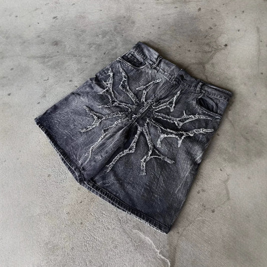 Retro Gothic Denim Distressed Shorts