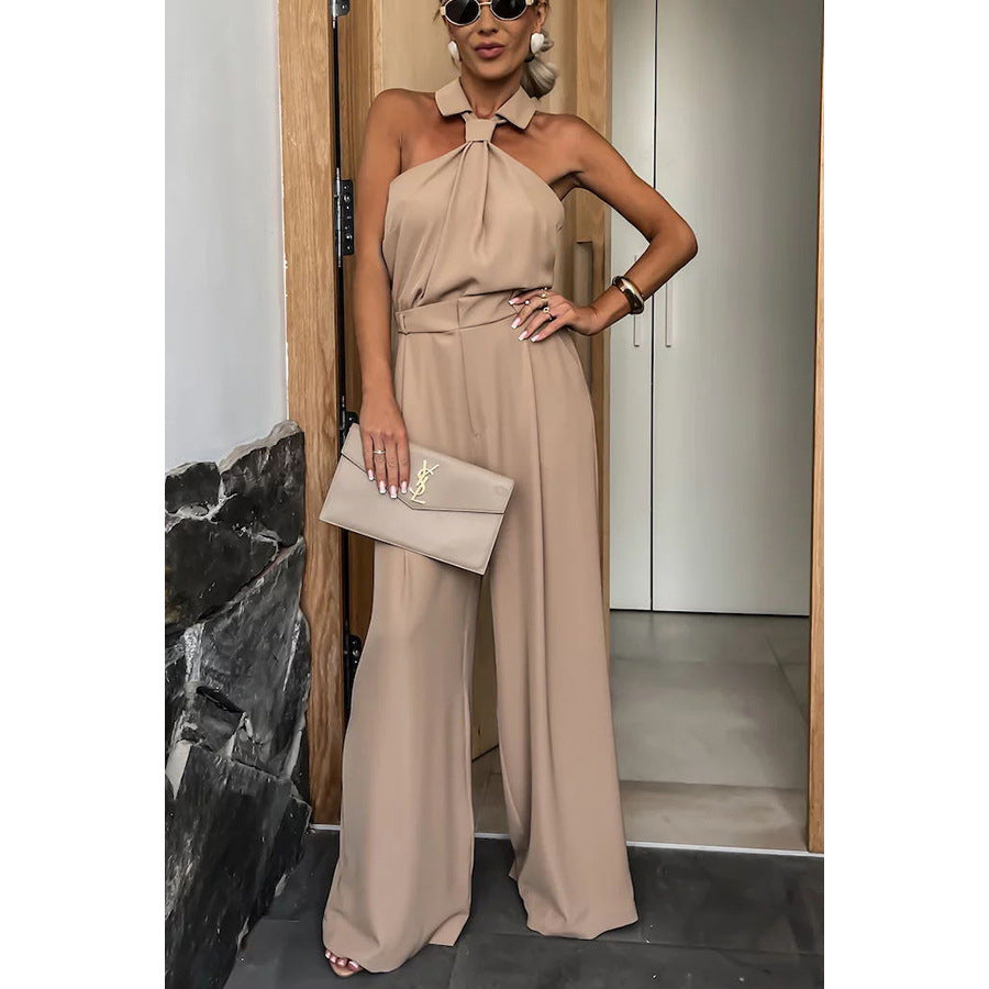 Halter Collared Faux Tie Sexy Jumpsuit (Multiple Colors)