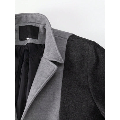 Mens Mid-length Color Matching Single-breasted Trench Coat Woolen Contrast Color