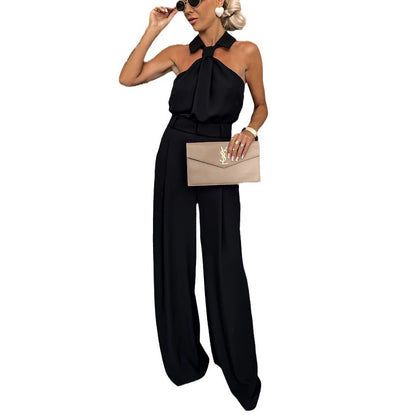 Halter Collared Faux Tie Sexy Jumpsuit (Multiple Colors)