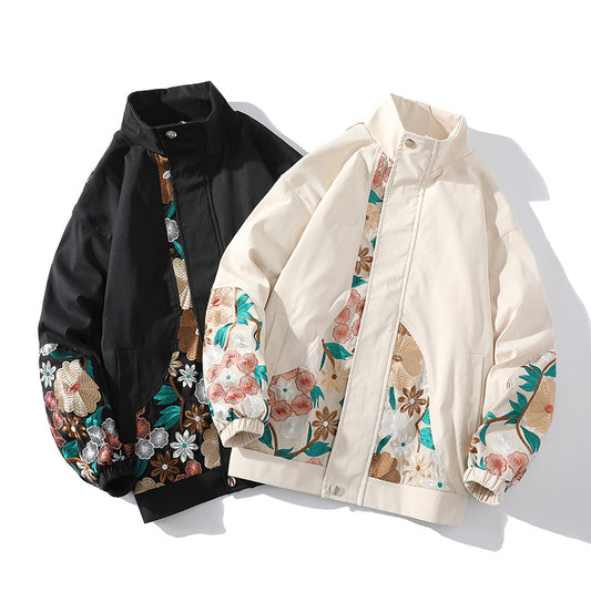 Fashion Casual Cool Flower Embroidery Mens Bomber Jacket (Multiple Colors)