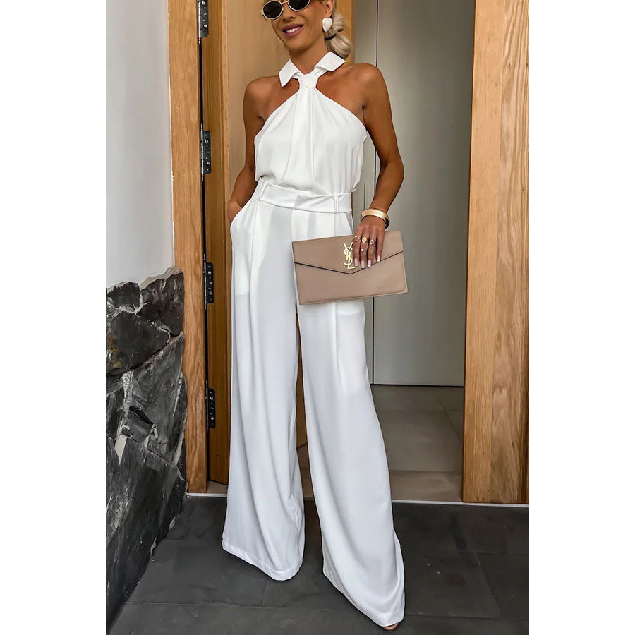 Halter Collared Faux Tie Sexy Jumpsuit (Multiple Colors)