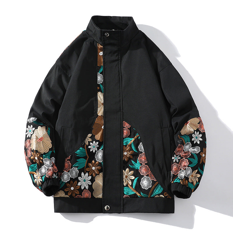 Fashion Casual Cool Flower Embroidery Mens Bomber Jacket (Multiple Colors)