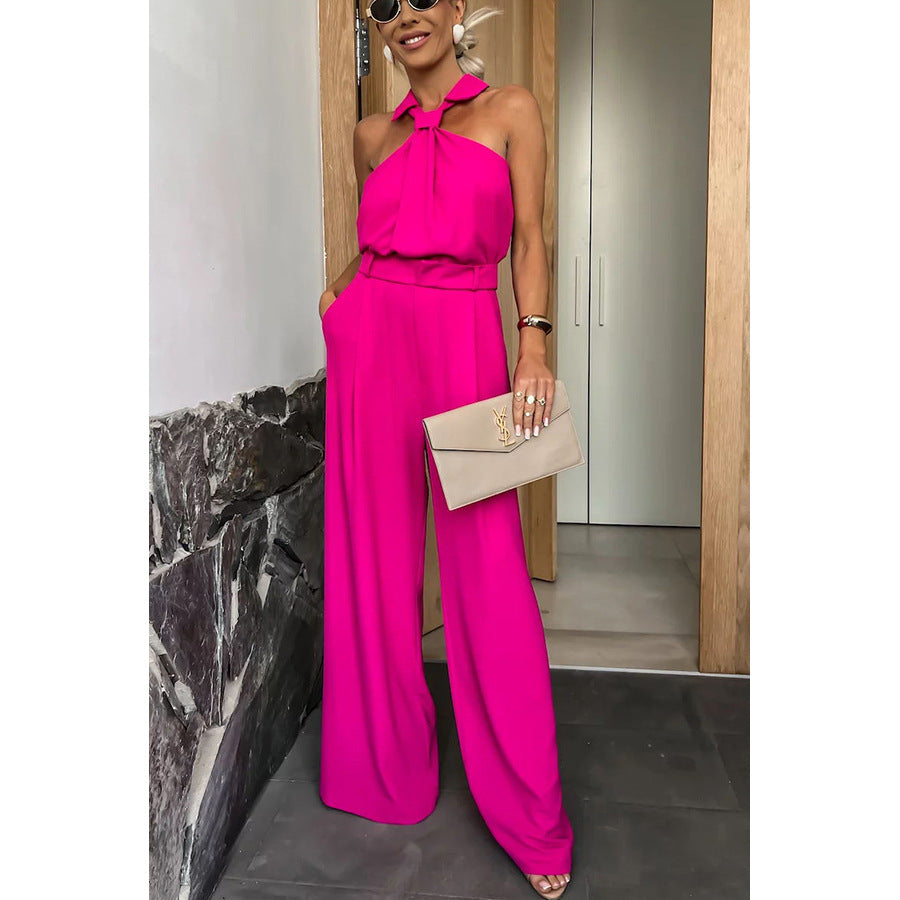 Halter Collared Faux Tie Sexy Jumpsuit (Multiple Colors)