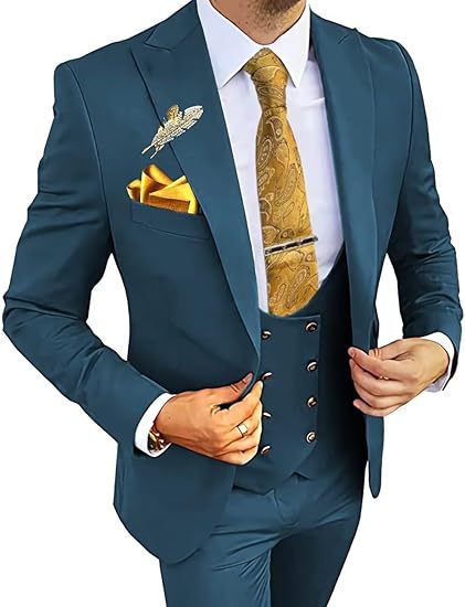 Men's Slim Double-breasted Coat,Vest, & Pants Suit (Multiple Colors)