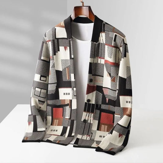 Mens Modern Abstract Design Geometric Camouflage Cardigan