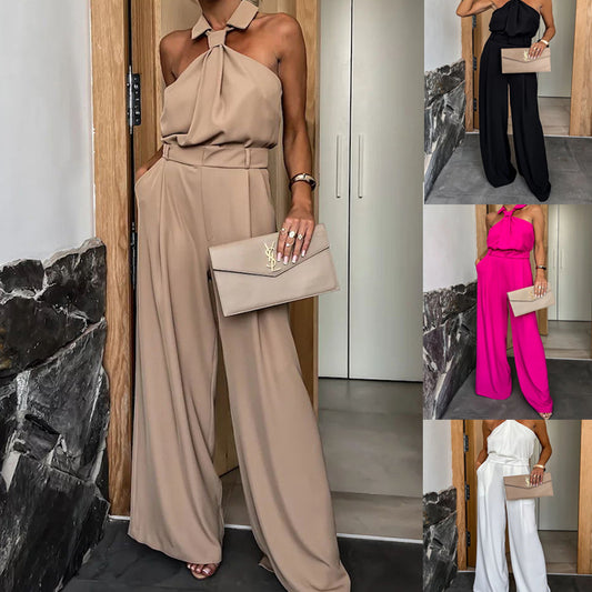 Halter Collared Faux Tie Sexy Jumpsuit (Multiple Colors)