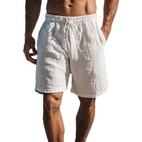 Cotton Linen Shorts Drawstring Elastic Waist Straight Leg (Multiple Colors)