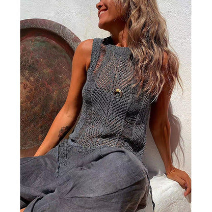 Loose Knitted Fringe Sleeveless Sweater Top (Multiple Colors)