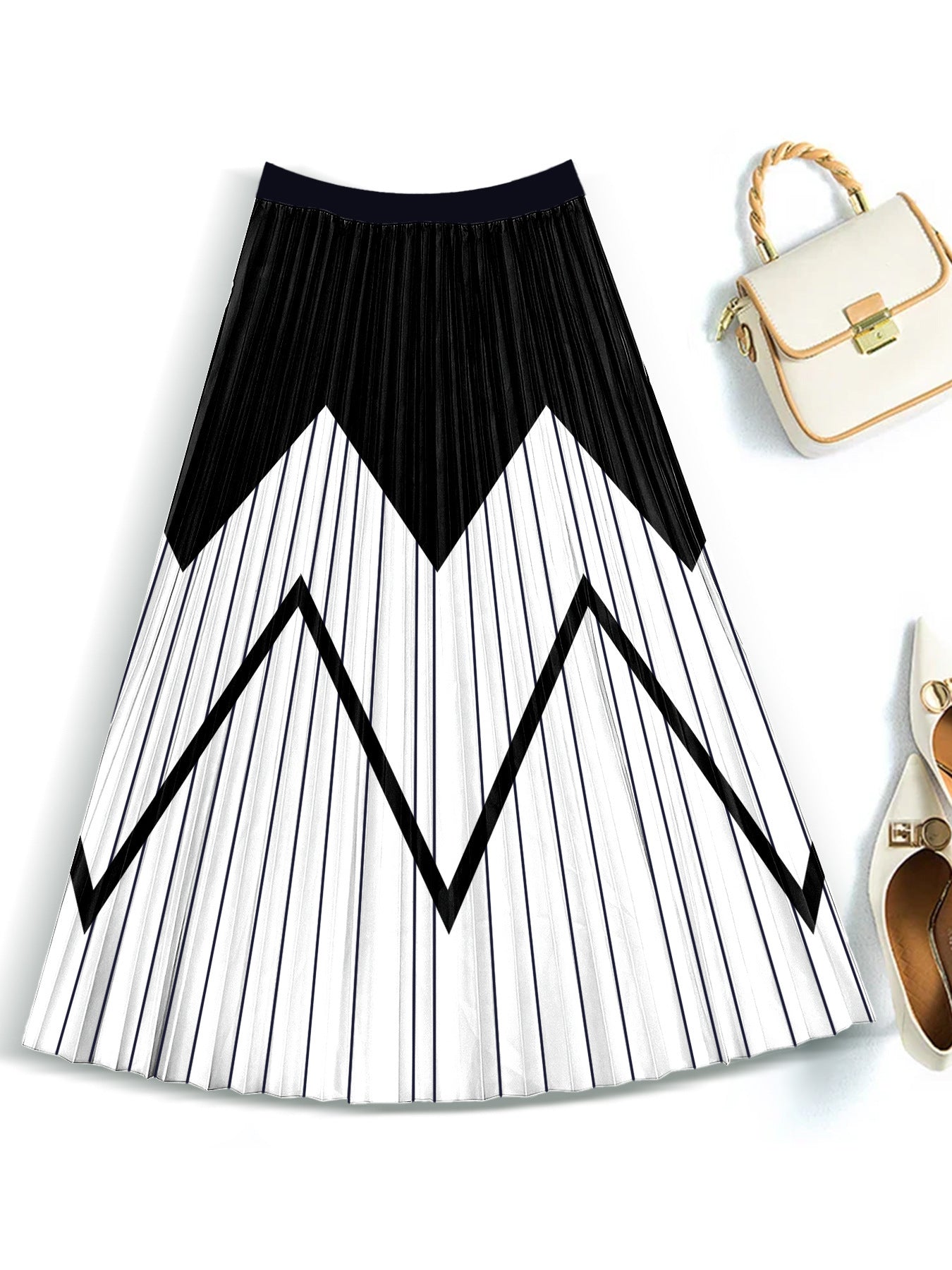 Slimming Pleated Skirt Printed (Multiple Styles/Colors)
