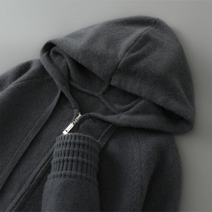 Luxury Mens Australian Merino Wool Zip Hoodie w/ Sleeve and Bottom Detailing (Multiple Colors)