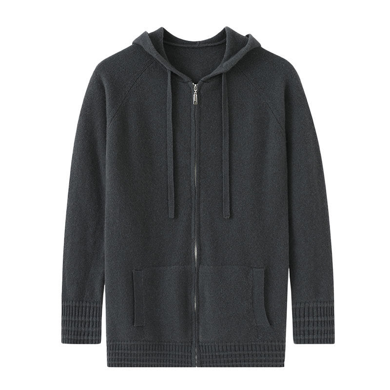 Luxury Mens Australian Merino Wool Zip Hoodie w/ Sleeve and Bottom Detailing (Multiple Colors)