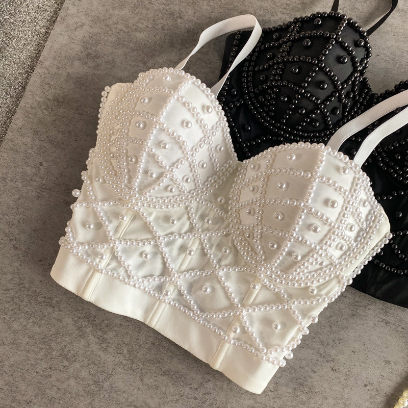 Women's Short Push Up Fishbone Bra Top w/Bead Detailing (Multiple Colors)