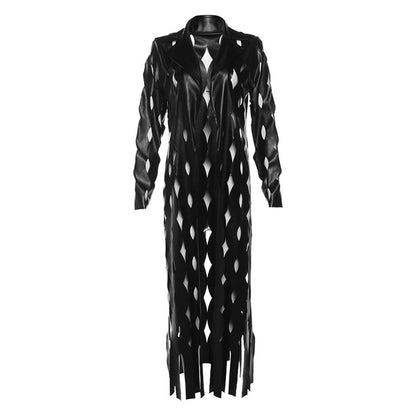 Women's Cut-Out Long Trench Coat (Black)