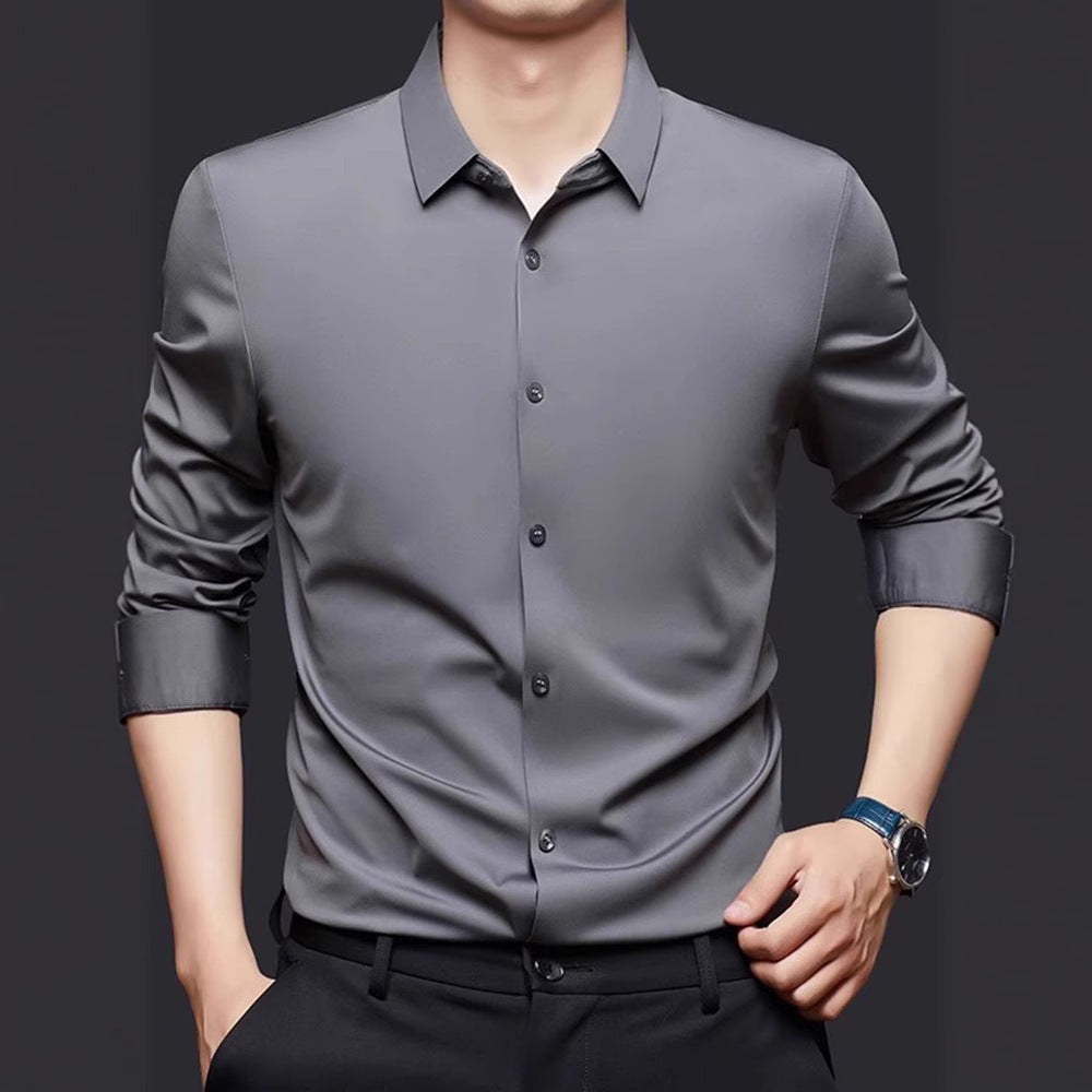 Mens Seamless High Elastic Long Sleeve Anti-wrinkle Dress Shirt (Multiple Colors)