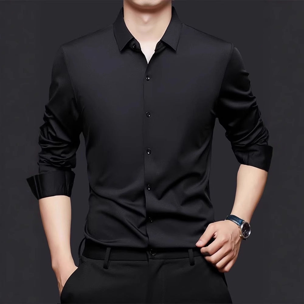 Mens Seamless High Elastic Long Sleeve Anti-wrinkle Dress Shirt (Multiple Colors)