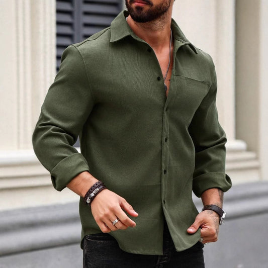 Men's Solid Color Pocket Shirt Long Sleeve Shirt