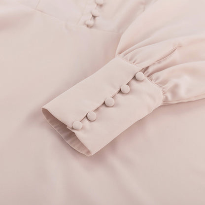 Beautiful A-Line Square Collar Puff Sleeve Dress w/Button Detail (Apricot)