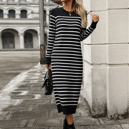 Striped Printed Long Knit Dress (Multiple Colors)