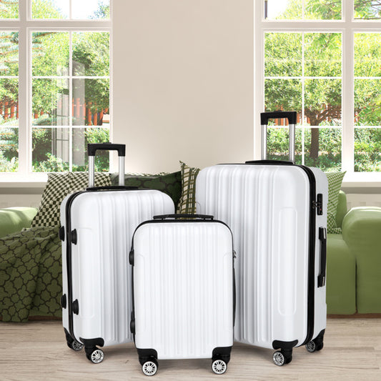 Vertical Pattern Three-in-one Trolley Case With Handle And Universal Wheels (White)