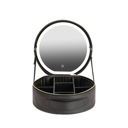Round Smart LED Makeup Bag With Mirror Lights Cosmetic Case (Multiple Colors)