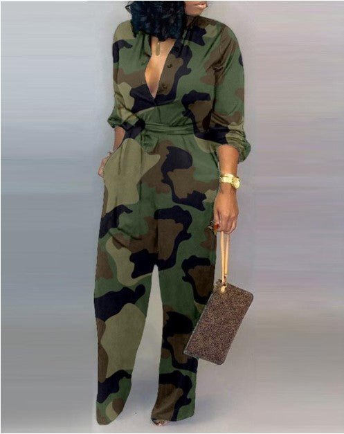 Comfort Chic Womens Button Down with Waist Tie Pant Suit (Multiple Patterns)