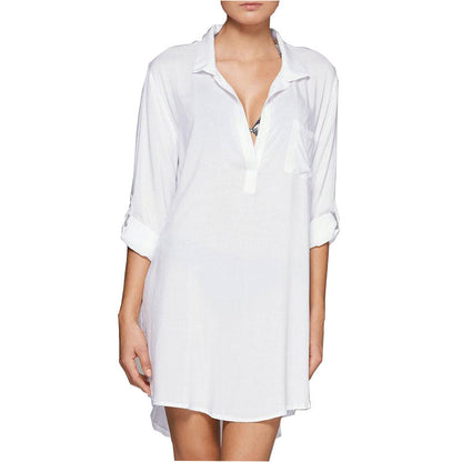 Women's Beach Cover-Up Shirt Dress (White)