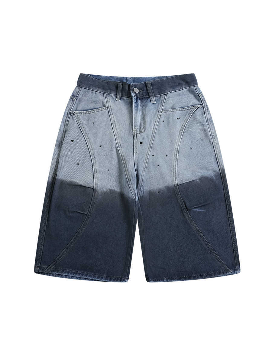 Tie-dye Gradient distressed Jean Shorts