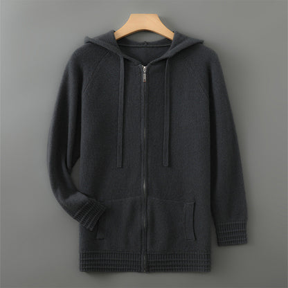 Luxury Mens Australian Merino Wool Zip Hoodie w/ Sleeve and Bottom Detailing (Multiple Colors)
