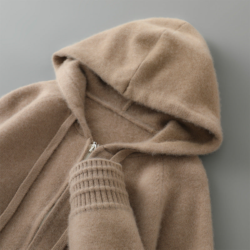 Luxury Mens Australian Merino Wool Zip Hoodie w/ Sleeve and Bottom Detailing (Multiple Colors)
