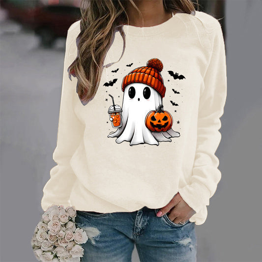Halloween Round Neck Print Long Sleeve Graphic Sweater